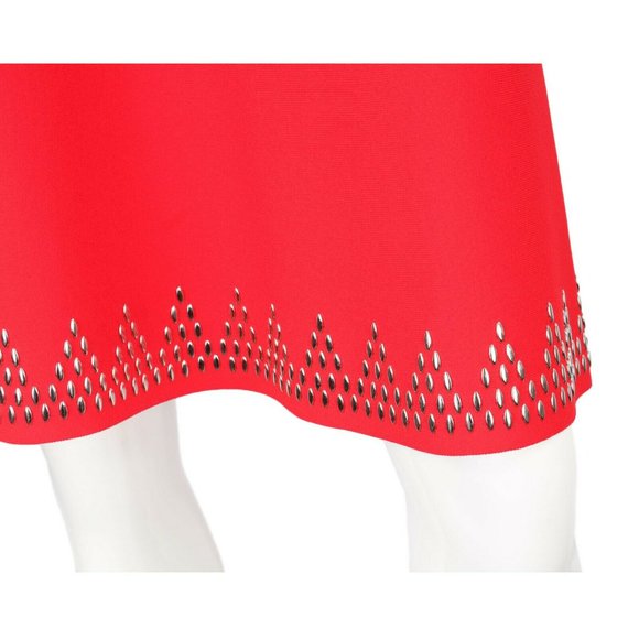 ALAIA Red Sleeveless Midi Dress Silver Grommets - Picture 10 of 12